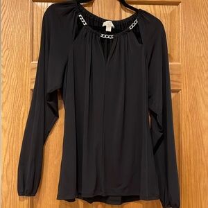 Michael Kors L womens long sleeved blouse w/cutouts/ chain detailed neckline